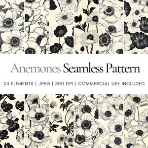 Modello di ripetizione senza giunture di fiori di anemoni, carta digitale, sfondo, involucro del bicchiere, stampabile, uso commerciale, tazze, abbigliamento, decorazioni per la casa