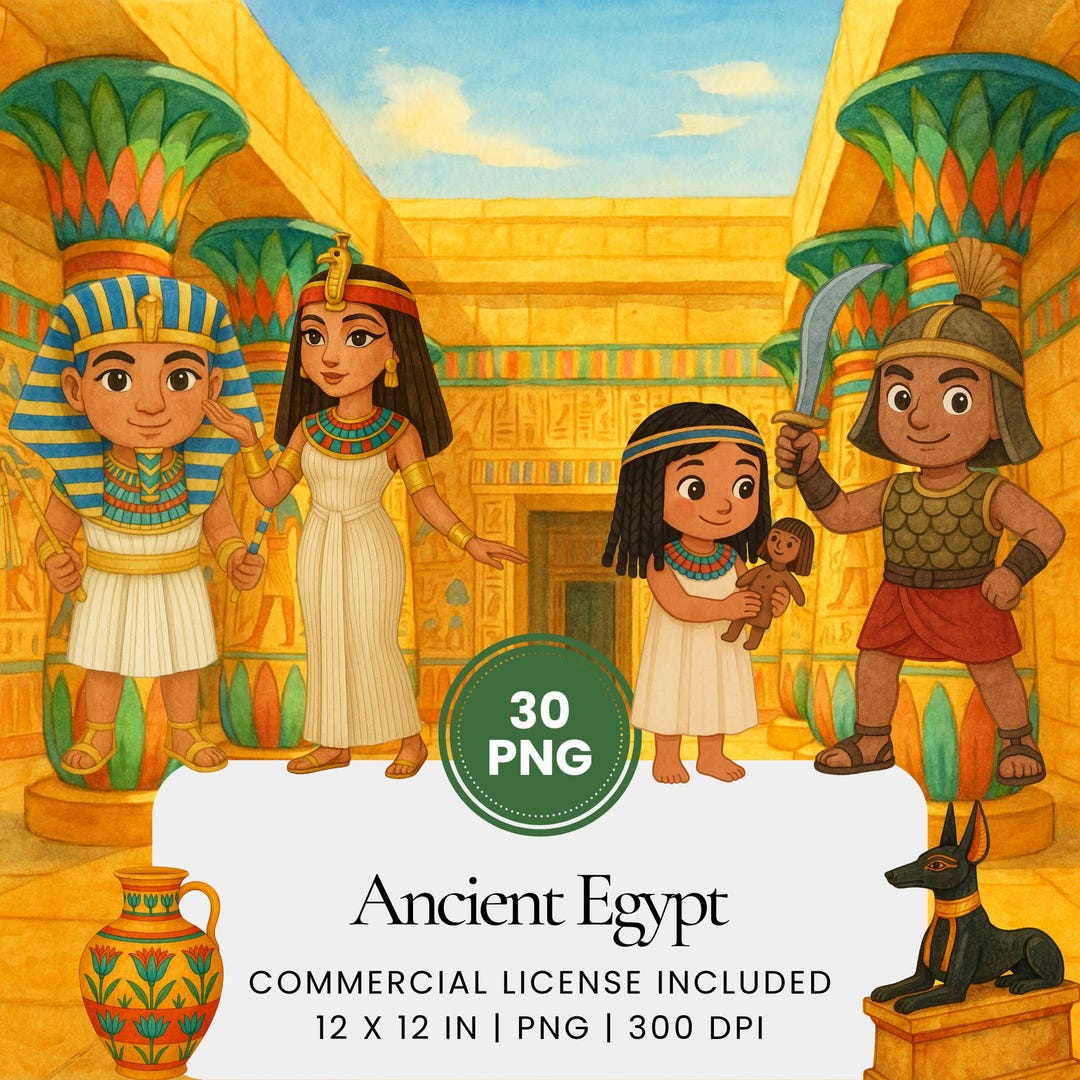 Ancient Egypt Watercolor Clipart Bundle, Egyptian Characters and ...