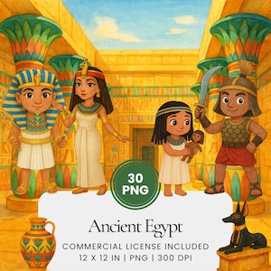 Ancient Egypt watercolor clipart bundle, Egyptian characters and elements PNG, kids book illustration set, pastel digital art pack