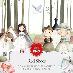 The Red Shoes Clipart - 30 PNG - Planner digitale, Junk Journaling, Wall Art, Uso commerciale, Sublimazione, Scrapbooking, Carte, Tazza, Compleanno
