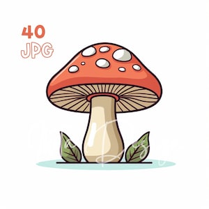 Cute Mushroom Clipart - 40 High Quality JPGs - Digital Planner, Junk Journaling, Icon Style, Commercial Use, Digital Download, Mugs, Apparel