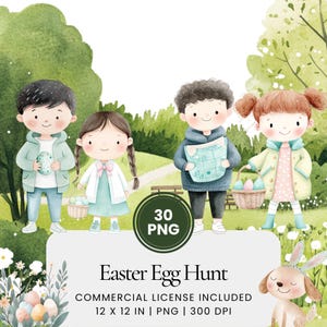 Easter Egg Hunt Clipart - 30 PNG - Digital Planner, Junk Journaling, Wall Art, Commercial Use, Sublimation, Scrapbooking, Cards, Mugs, Scene