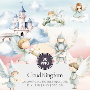 Cloud Kingdom Clipart - 30 PNG - Digitale Planner, Junk Journaling, Kunst aan de muur, Commercieel Gebruik, Sublimatie, Scrapbooking, Kaarten, Mok, Verjaardag
