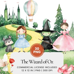 Il mago di Oz Clipart - 30 PNG - Planner digitale, Junk Journaling, Wall Art, Uso commerciale, Sublimazione, Scrapbooking, Scena, Tazza, Carte