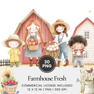 Farmhouse Fresh Clipart - 30 PNG - Digitale planner, junk journaling, wandkunst, commercieel gebruik, sublimatie, scrapbooking, kaarten, stickers