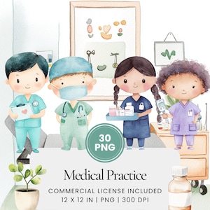 Clipart di pratica medica - 30 PNG - Planner digitale, diario spazzatura, scena, uso commerciale, sublimazione, scrapbooking, biglietti, adesivi, tazza