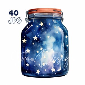 Sterrenhemel glazen pot clipart - 40 hoge kwaliteit JPG's - digitale planner, junk journaling, aquarel, commercieel gebruik, digitale download, mokken