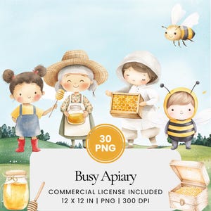 Busy Apiary Clipart - 30 PNG - Digitale planner, junk journaling, stickers, commercieel gebruik, sublimatie, scrapbooking, kaarten, scène, mokken