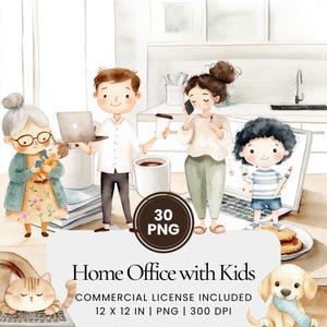 Home Office with Kids Clipart - 30 PNG - Digital Planner, Junk Journaling, Commercial Use, Sublimation, Scrapbooking, Cards, Stickers, Mugs