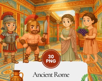 Antikes Rom Aquarell Clipart, Kindergeschichte druckbare Illustrationen des Römischen Reiches, Gladiator Mythos Figur PNG transparenter Hintergrund