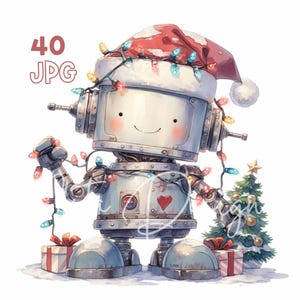Weihnachtsroboter Clipart - 40 hochwertige JPGs - Digitaler Planer, Junk Journaling, Wandkunst, kommerzielle Nutzung, Tassen, Karten, Scrapbooking