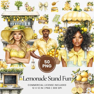 Limonade Stand Fun Clipart - 50 PNG - Digitale planner, Junk Journal, commercieel gebruik, sublimatie, scrapbooking, kaarten, stickers, scène, mokken