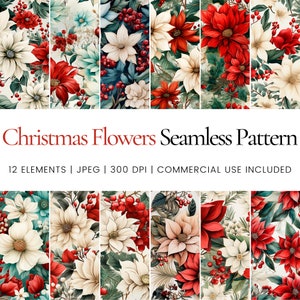 Weihnachtsblumen Nahtloses Wiederholungsmuster, Weihnachtsblumen digitale Papiere, Tumbler Wrap, Sublimation, Hintergrund, kommerziell