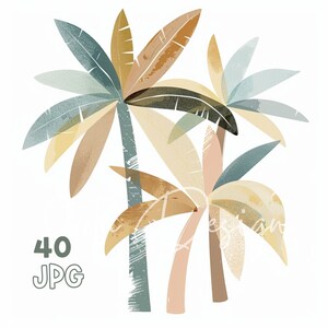 Charming Palm Trees Clipart - 40 JPG de haute qualité - Planificateur numérique, Junk Journaling, Minimal, Wall Art, Utilisation commerciale, Téléchargement numérique