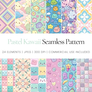 Pastel Kawaii Seamless Repeat Pattern, Digital Papers, Background, Tumbler Wrap, Printable, Commercial Use Digital Paper, Mugs, Apparel