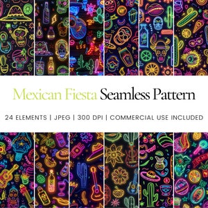 Neon Mexican Fiesta Nahtloses Wiederholungsmuster, digitale Papiere, Hintergrund, Tumbler Wrap, bedruckbar, kommerzielle Nutzung digitales Papier, Tasse, Bekleidung
