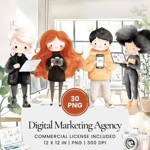 Clipart d'agence de marketing numérique - 30 PNG - Agenda numérique, journal intime, usage commercial, sublimation, scrapbooking, cartes, autocollants, mug