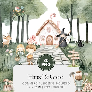 Hänsel & Gretel Clipart - 30 PNG - Digitaler Planer, Junk Journaling, Wandkunst, kommerzielle Nutzung, Sublimation, Scrapbooking, Karten, Tassen