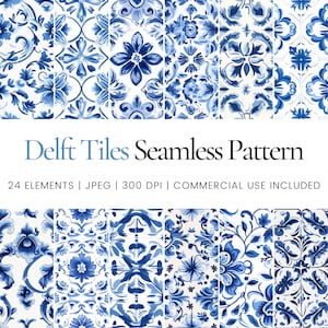 Delft Tiles Seamless 12 x 12 Digital Paper Pack, Scrapbook Paper, Journals, Backing Paper, Tumbler Wrap, Sublimation, Card Making, Craft
