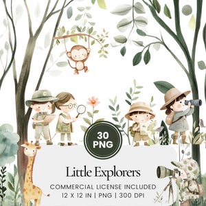 Little Explorers Clipart - 30 PNG - Digital Planner, Junk Journaling, Wall Art, Commercial Use, Sublimation, Scrapbooking, Cards, Mug, Scene