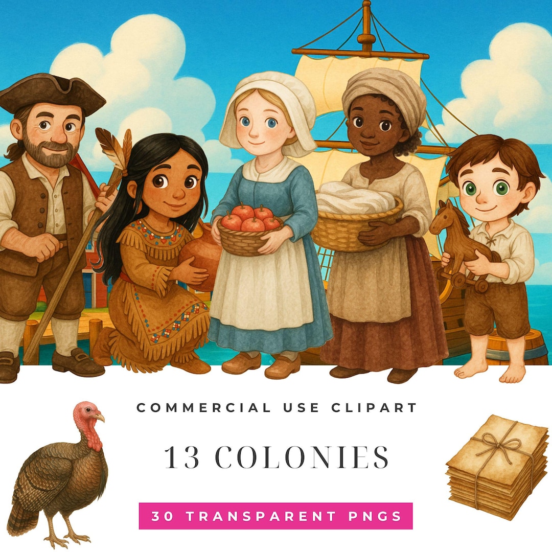 13 Colonies Watercolor Clipart Bundle, American History Illustrations ...