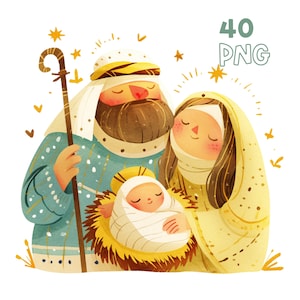 Nativity Scene - 40 High Quality PNG - Digital Planner, Junk Journaling, Watercolor, Wall Art, Commercial Use, Digital Download, Christmas