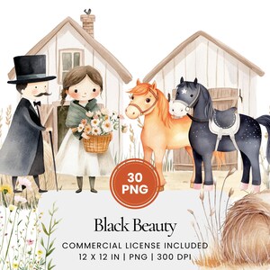 Black Beauty Clipart - 30 PNG - Digital Planner, Junk Journaling, Wall Art, Commercial Use, Sublimation, Scrapbooking, Scene Generator, Mugs