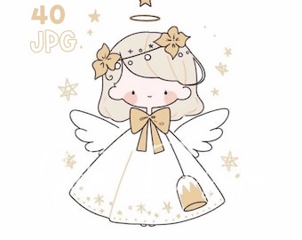 Christmas Angel Clipart - 40 High Quality JPGs - Digital Planner, Junk Journaling, Simple Lines, Wall Art, Commercial Use, Digital Download