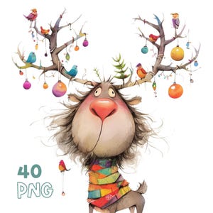 Clipart di renne stravaganti - 40 PNG di alta qualità - Planner digitale, Junk Journaling, Arte murale, Uso commerciale, Tazze, Abbigliamento, Sublimazione