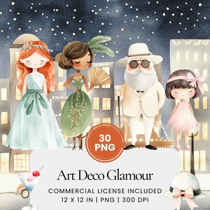 Art Deco Glamour Clipart - 30 PNG - Digital Planner, Junk Journaling, Commercial Use, Sublimation, Scrapbooking, Card, Stickers, Scene, Mugs