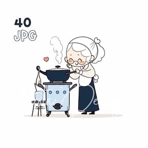 Cooking Grandma Clipart - 40 JPG di alta qualità - Pianificatore digitale, Junk Journaling, Wall Art, Uso commerciale, Download digitale, Tazze, Abbigliamento