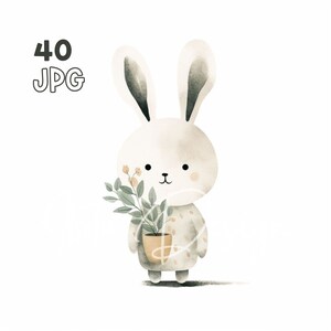 Airy Rabbit Clipart - 40 High Quality JPGs - Digital Planner, Junk Journaling, Minimalistic, Commercial Use, Digital Download, Mug, Nursery
