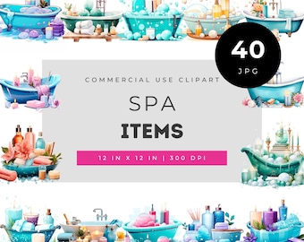 Clipart-Set für Spa-Badezimmer, Spa-Tag-Bundle, Clipart für Entspannungsbäder, Illustrationen zur Selbstpflege, Aromatherapie-Kerzenkunst, Kommerzielle Nutzung