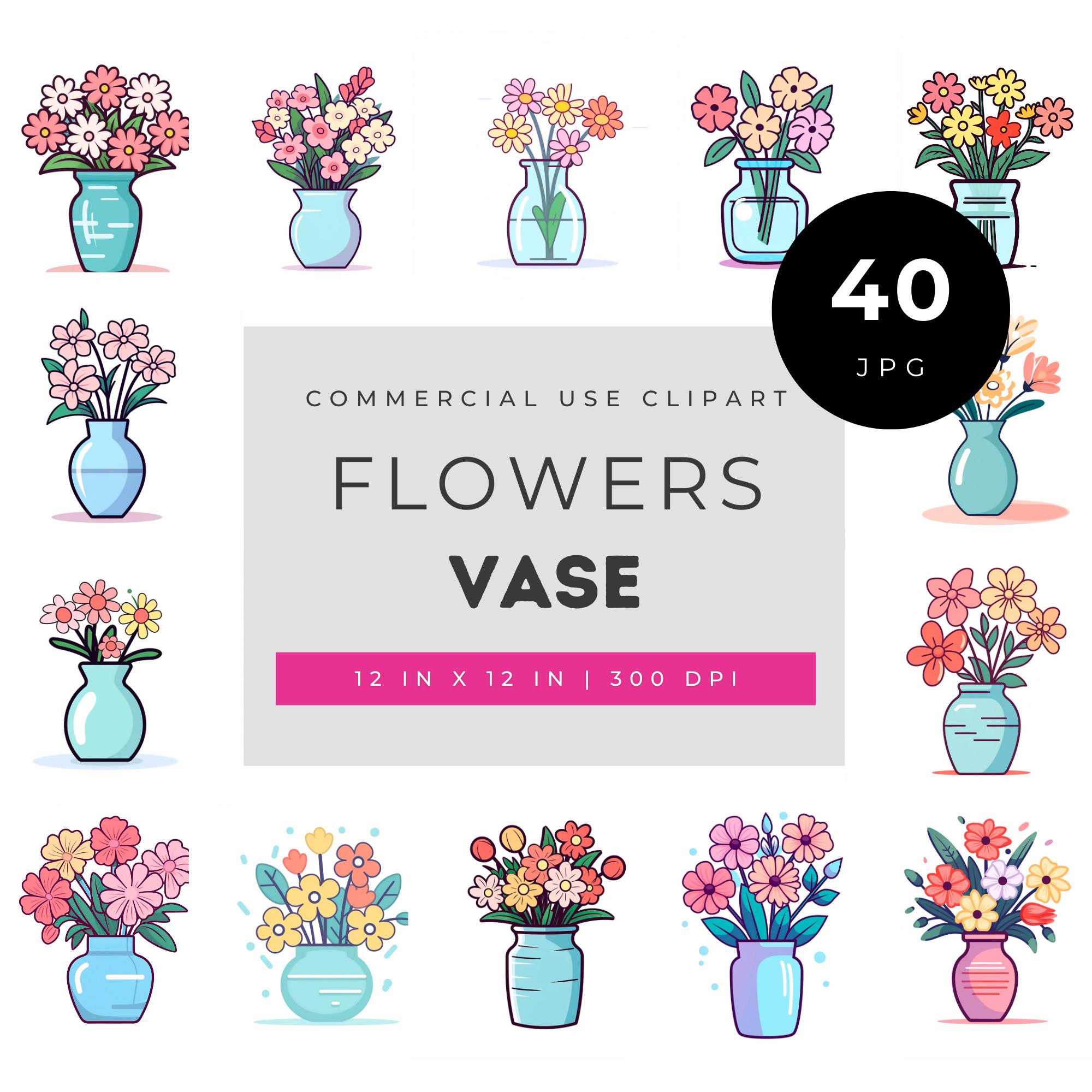 Flowers in Vase Clipart Bundle With Cute Line Art Floral Arrangements for  Invitations Kids Crafts Stickers Scrapbooking and DIY Projects - Etsy Israel, image size:2000x2000