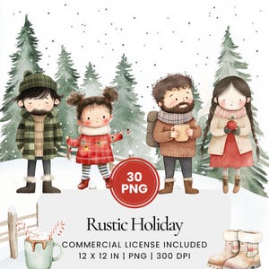Rustieke vakantieclipart - 30 PNG - Digitale planner, junk journaling, wandkunst, commercieel gebruik, sublimatie, scrapbooking, kaarten, stickers