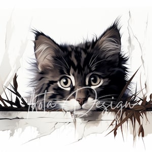 Peeking Cat Clipart - 40 High Quality JPGs - Digital Planner, Junk Journaling, Watercolor, Wall Art, Commercial Use, Digital Download, Mugs