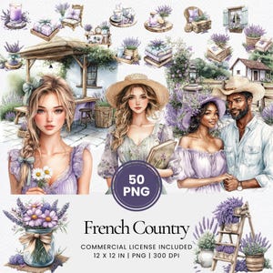 Clipart romântico do campo francês - 50 PNG - Planejador digital, diário de lixo, uso comercial, sublimação, scrapbooking, cartões, adesivos, cena