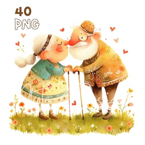 Mooie grootouders clipart - 40 hoogwaardige PNG's - digitale planner, junk journaling, aquarel, kunst aan de muur, commercieel gebruik, mokken, kleding
