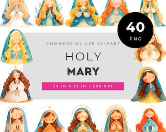 Holy Mary Clipart Bundle PNG, Catholic Marian Art Set, Praying Virgin Illustration Pack, Christian Printable Graphics, Religious Craft PNGs
