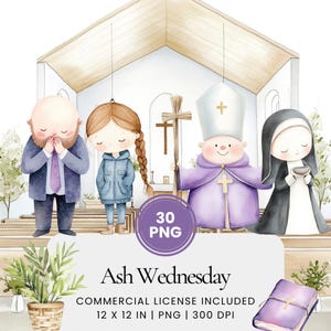 Ash Wednesday Clipart - 30 PNG - Digital Planner, Junk Journaling, Commercial Use, Sublimation, Scrapbooking, Bible, Cards, Scene, Stickers