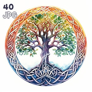 Celtic Tree of Life Clipart - 40 JPG de haute qualité - Planificateur numérique, Junk Journaling, Aquarelle, Utilisation commerciale, Téléchargement numérique, Tasses