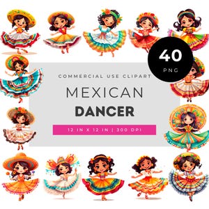Mexican dancer clipart set folklorico girl png bundle traditional dress fiesta dancing illustrations colorful latin art for crafts projects