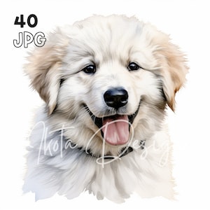 Great Pyrenees Puppy Clipart - 40 JPG de haute qualité - Planificateur numérique, Junk Journaling, Aquarelle, Art mural, Utilisation commerciale, Tasses, Vêtements