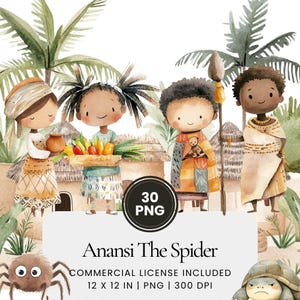 Anansi The Spider Clipart - 30 PNG - Planificateur numérique, Junk Journaling, Wall Art, Utilisation commerciale, Sublimation, Scrapbooking, Cartes, Scène
