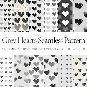 Grey Hearts Seamless Repeat Pattern, Digital Papers, Background, Tumbler Wrap, Printable, Commercial Use, Mug, Apparel, Home Decor, Journal