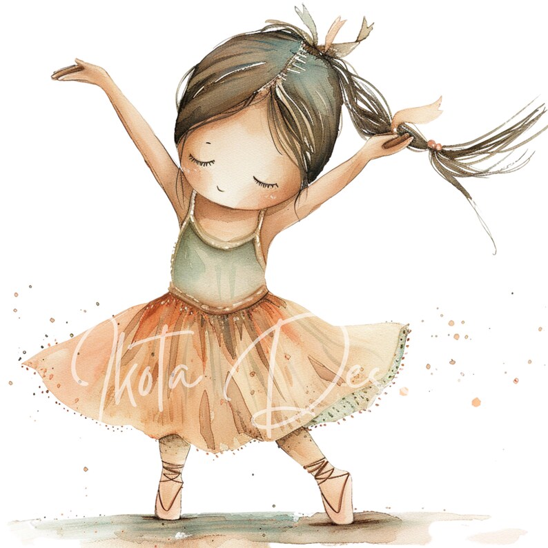 Soft Ballerina Watercolor Clipart Set, Cute Little Girl Ballet Dancer ...