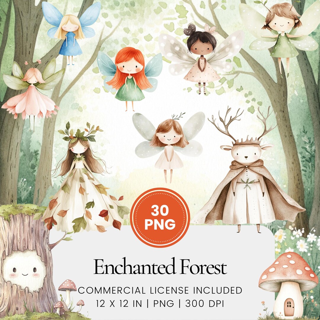 Enchanted Forest Fairy Clipart Woodland Magic Png Bundle Cute Elves ...