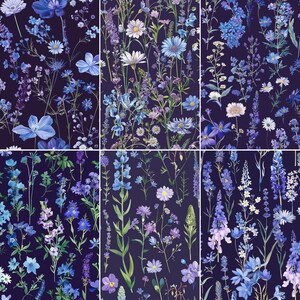 Cornflower Blue Digital Papers, Pastel Flowers Seamless Repeat Pattern ...