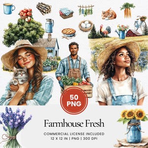 Clipart Farmhouse Fresh - 50 PNG - Agenda numérique, Journal indésirable, Usage commercial, Sublimation, Scrapbooking, Cartes, Autocollants, Mugs, Scène