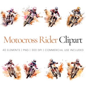 Motocross Rider Clipart - 40 hochwertige PNGs - Digitaler Planer, Junk Journaling, Aquarell, kommerzielle Nutzung, digitaler Download